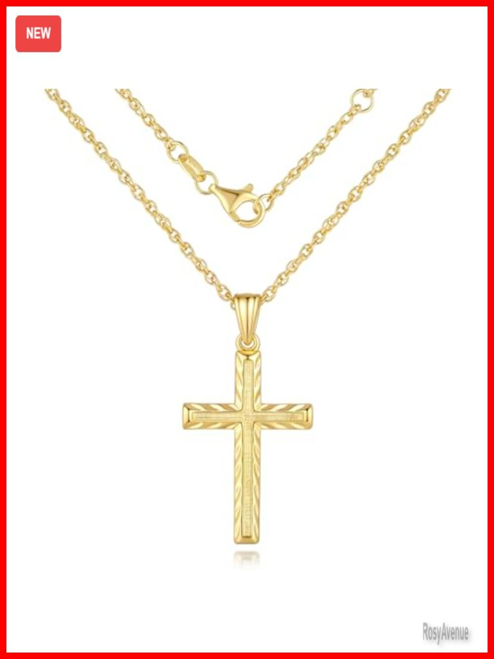 14k Gold Plated Cross Pendant Necklace Textured Minimalist Women